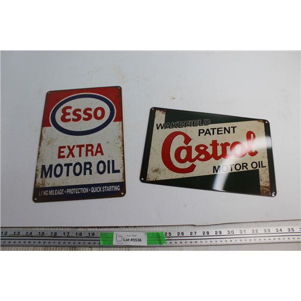 (2) Esso and Castrol Oil Signs 12'' x 8''