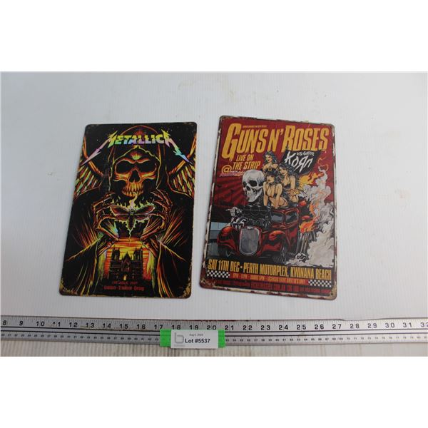 (2) Metallica and Guns N' Roses Signs 12'' x 8''