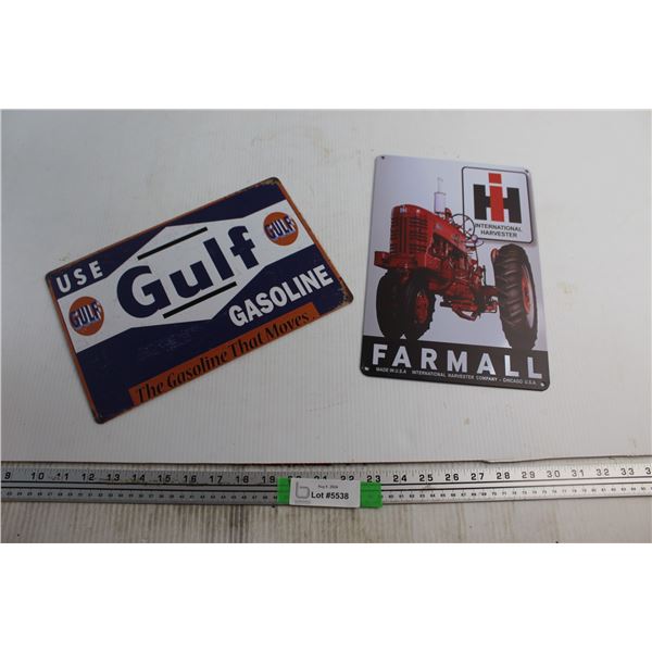 (2) Gulf and Farmall Signs 12'' x 8''