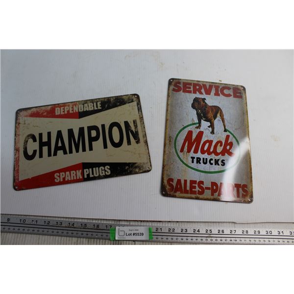 (2) Champion and Mack Trucks Signs 12'' x 8''