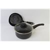 Image 4 : (3) Frying Pans - Sauce Pan w/Lid - Strainer