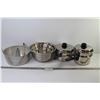 Image 1 : (3) Sauce Pans 1 w/Lid - Set of 3 Stainless Steel Mixing Bowls - Angel Food Cake Baking Pan