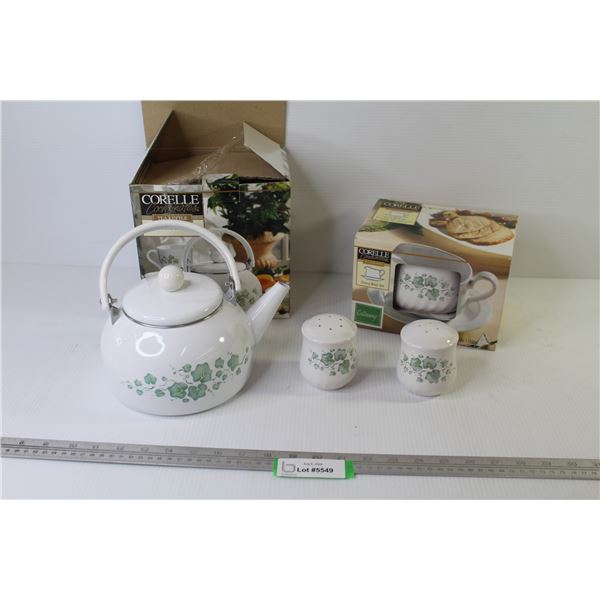 Corelle - Tea Kettle - Gravy Boat Set - Salt & Pepper Shakers