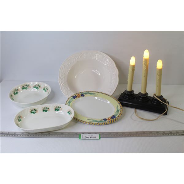 Vintage Electric Candles (working) - Ceramic Bowl - (3) Plastic Dishes