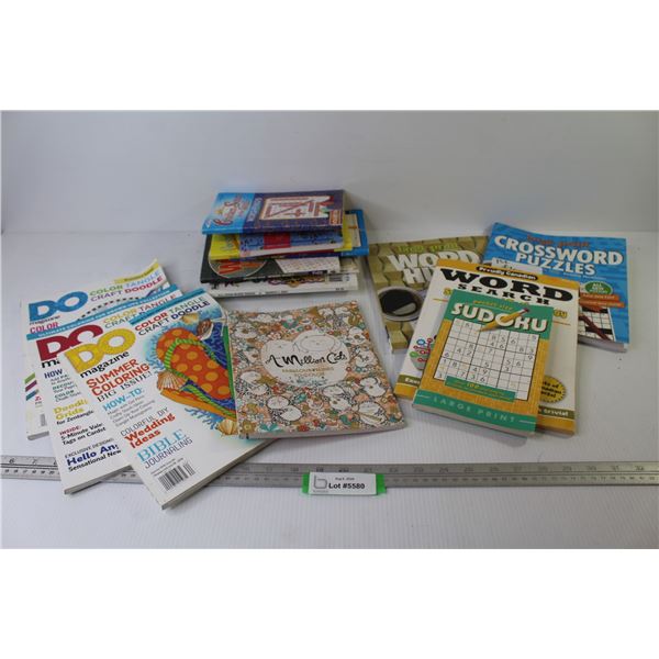 Assortment of Word Find Books - Crossword - Sudoku - Doodle Books