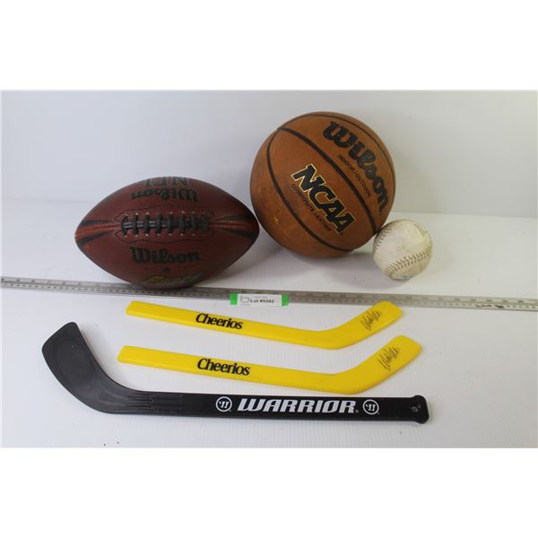 Basketball - Football - Baseball - (3) Plastic Hockey Sticks