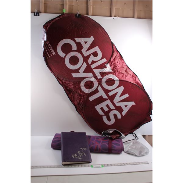 (2) Arizona Coyotes Collapsable Signs, Yoga Mat & Photo Album