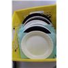 Image 4 : Dishware/Stoneware & Cups, (19) Large plates (Corelle, Mainstays), Storage Containers w/Milk Crate