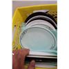 Image 5 : Dishware/Stoneware & Cups, (19) Large plates (Corelle, Mainstays), Storage Containers w/Milk Crate