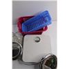 Image 2 : (4) Assorted Make Up Mirrors, Scale and (2) Baskets - As Is