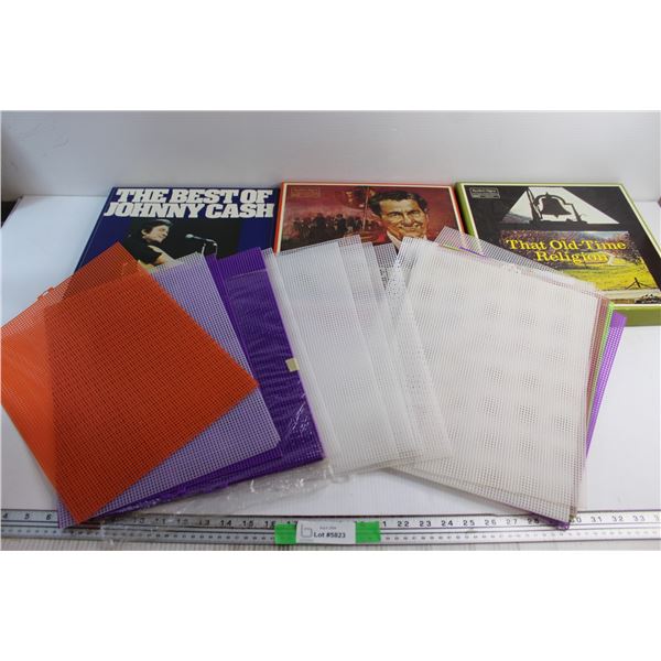 Assorted Vinyl Records and Assorted Plastic Matting