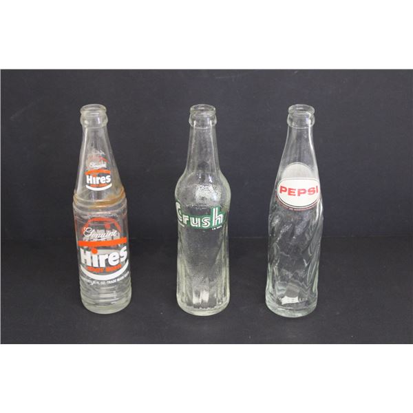 (3) Vintage Bottles Pepsi & Hires Root Beer & Crush