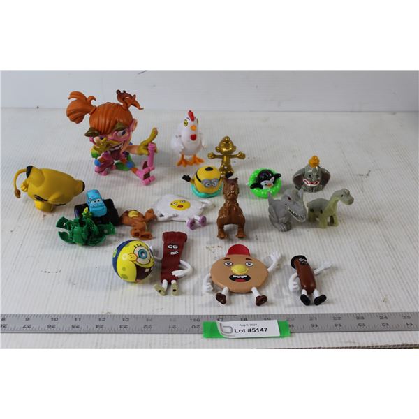 (18) Assorted Toys/Figurines from Animated Movies and TV Shows - Dinosaurs, Bakugan, Lion King, Saus