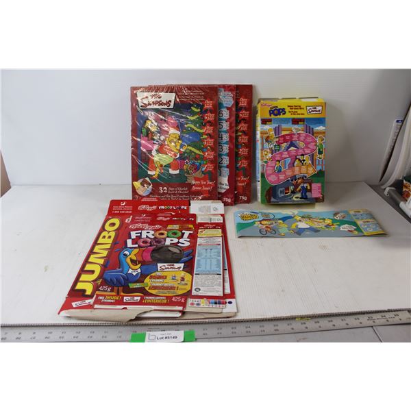 (3) Simpsons Cereal Boxes, Escape From Springfield Game, (3) The Simpsons 32 Chocolates