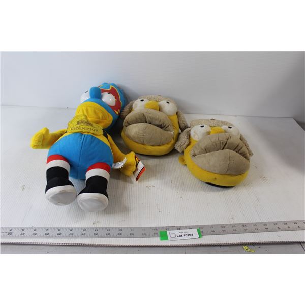 Simpsons Pair of Homer Slippers, Bart Wrestler Plushie Toy