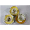 Image 3 : China (3) Teacups With Trays, (3) Coloured Glass Candy Dishes