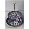 Image 11 : China Blue Glass Old Willow Superior Fancy Dishes - 2 Tier Tray Stand, (17) Assorted Trays and Plate