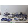 Image 1 : China Blue Glass Old Willow Superior Fancy Dishes - 2 Tier Tray Stand, (17) Assorted Trays and Plate