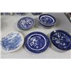 Image 2 : China Blue Glass Old Willow Superior Fancy Dishes - 2 Tier Tray Stand, (17) Assorted Trays and Plate