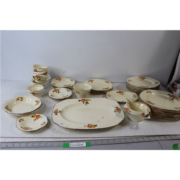 Meakin China (34) Assorted Plates and Trays, (3) Bowls, Large Tray, (6) Cups, Cream