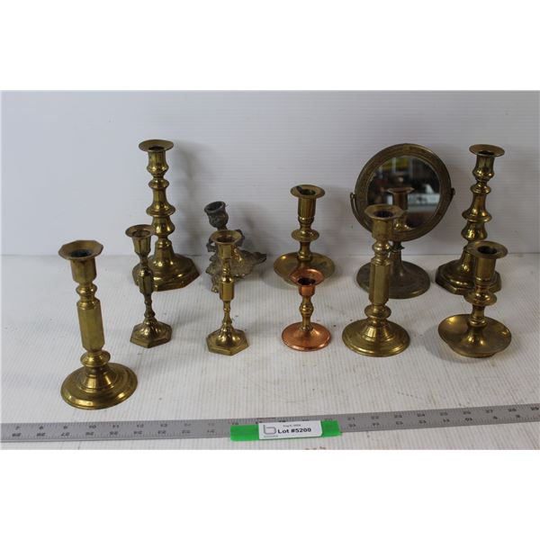 (10) Assorted Candle Holders, Vintage Personal Mirror