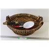 Image 1 : Woven Basket w/Leather Handles - Gardening Tool - Small Sauce Pan