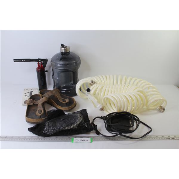 Birkenstock Sandals (unknown size) - Water Jug - Sweet Water Micro Filter - (2) White Water Hoses w/