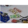 Image 3 : Tire Repair Kit - Money Erasers - Scissors - (7) Spoon Fish Hooks - Misc. Items
