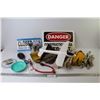 Image 1 : (6) Pair of Work Gloves - Styrofoam Air Plane - Danger Sign - Closed Sign - Misc. Items