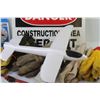 Image 2 : (6) Pair of Work Gloves - Styrofoam Air Plane - Danger Sign - Closed Sign - Misc. Items