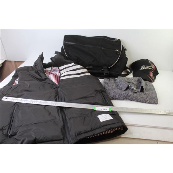 Mountain Equipment Shoulder Bag - Chevrolet Sonic Hat - Cerruti Shirt (Size 54) - Thom Browne Vest (