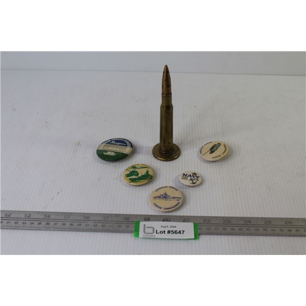 Military Button Pins - Bullet Mounted on Bass