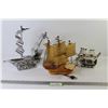 Image 1 : Ceramic Sailboat Vase (chipping)- Metal Sailboat (loose parts) - Wooden Shoe Sailboat Light (working
