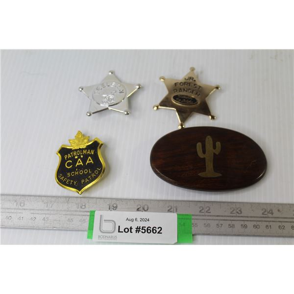 Wooden Belt Buckle - (3) Pin-on Badges