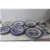 Image 1 : (13) Blue Willow China Plates, (3) Teacups, Jar with Tray