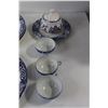Image 2 : (13) Blue Willow China Plates, (3) Teacups, Jar with Tray