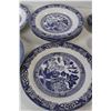 Image 3 : (13) Blue Willow China Plates, (3) Teacups, Jar with Tray
