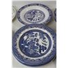 Image 4 : (13) Blue Willow China Plates, (3) Teacups, Jar with Tray