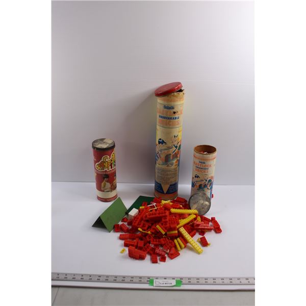 Vintage Reliable Easylock Unbreakable Bricks & Vintage 4-Fits Building Toys (Three pcs Missing)