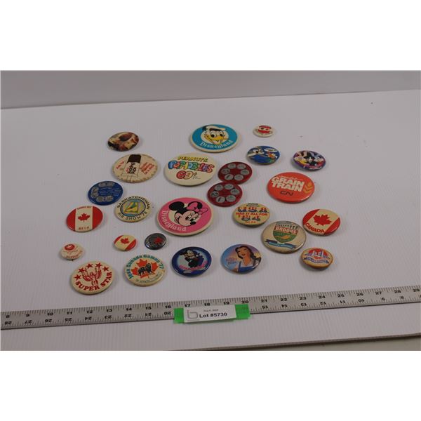 Various Button Pins - Disney, Looney Toons, ET, Canadian etc.