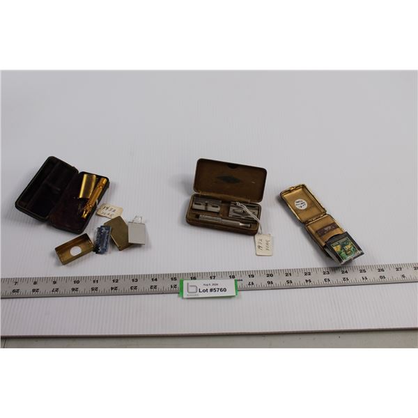 (2) Vintage 1932 Razors w/Cases & Vintage Match Book Holder (Fur)