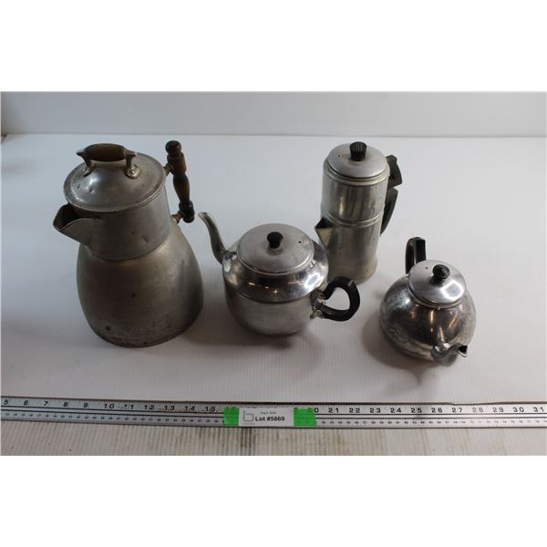 (4) Assorted Metal Coffee and Tea Pots