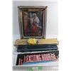 Image 1 : Print of Jesus Christ 17'' x 21'', Blinds Set and Exciting Hour Sign \