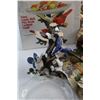 Image 3 : Glass Candy Dish Poly Resin Blue Jay Stand and (3) Assorted Dresser Cloths
