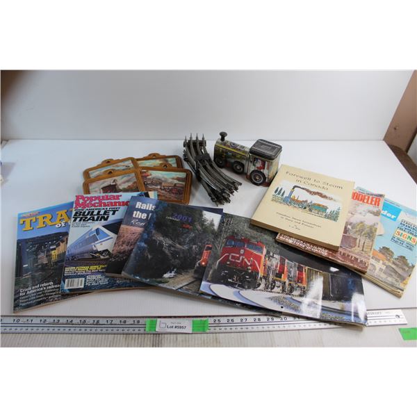 Assorted Train Magazines, (4) Wall Train Decoration and Misc.