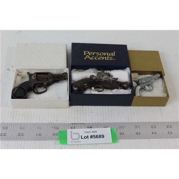 (3) Mini Keychain Guns - Revolver, Pirate Gun