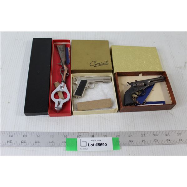 (3) Mini Keychain Guns - Revolver Keychain, Pistol Keychain, Rifle Bottle Opener