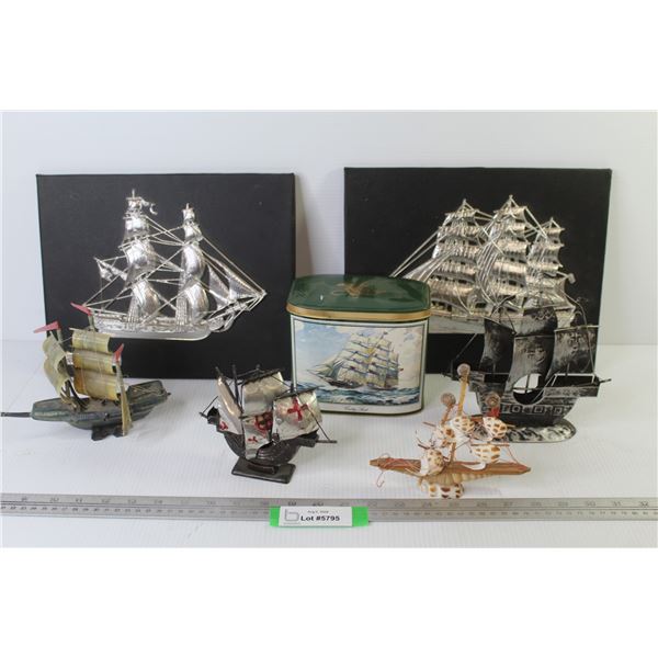 (4) Ornament Sailboats - To Sailboat Mounted Pictures - Cutty Sailboat