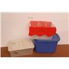 Image 1 : *(3) Totes w/Lids (blue tote lid does not match)