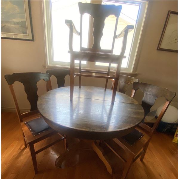 Stunning Antique Hemlock Dining Table w/ 6 Upholstered Chairs & 2 Inserts/Extenders